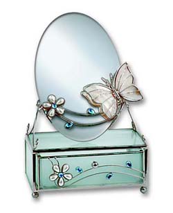 Jardin D'ete. Шкатулка для украшений с зеркалом "Бабочка", арт. 18910, материал – стекло, нержавеющая сталь, перламутр. Размер - 13*9,5*13 см.