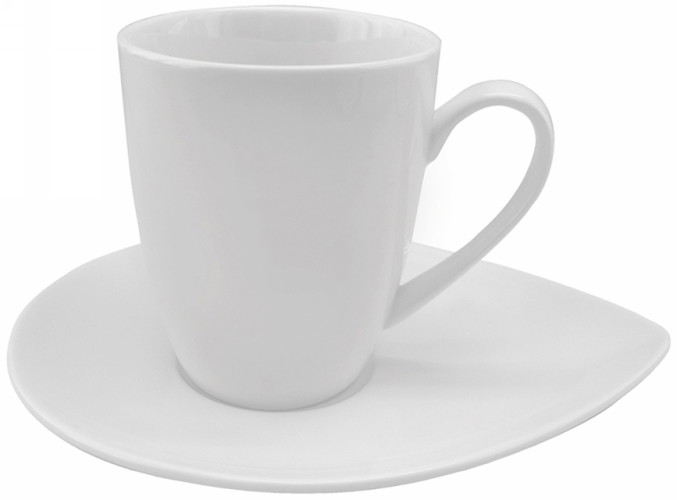 13603. Чайная пара "Лепесток", материал - фарфор, цвет - белый, печать логотипа и изображений на чашку и блюдце - деколь.