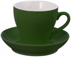 6477. Чайная пара "Тюльпан", материал - керамика, цвет – зелёный, печать логотипа и изображений на блюдце и чашку - деколь.