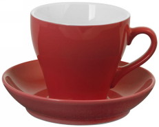 6477. Чайная пара "Тюльпан", материал - керамика, цвет – красный, печать логотипа и изображений на блюдце и чашку - деколь.