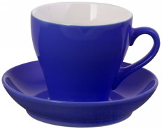 6477. Чайная пара "Тюльпан", материал - керамика, цвет – синий, печать логотипа и изображений на блюдце и чашку - деколь.