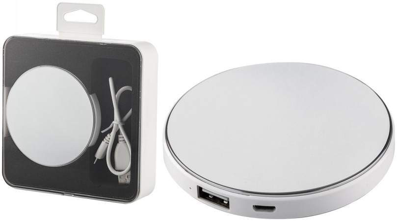 Универсальный внешний аккумулятор Logo Power Disc, ёмкость 3000 mAh., цвет - белый. Универсальный внешний аккумулятор Logo Power Disc ёмкостью 3000 mAh., цвет - белый.
