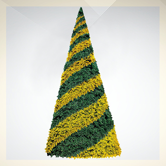 Ёлка искусственная X-Mas Tree Spiral. Ёлка новогодняя, искусственная. Материал – металл, пвх. Цвет – зелёный, жёлтый. Высота ёлки – 11,5 м., диаметр основания – 4,5 м., площадь поверхности ёлки – 83 кв. м.