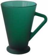 Матовая стеклянная конусная кружка под нанесение логотипа 0971 Frozen Mug Sculpture Green, цвет кружки – зелёный, объём кружки – 0,2 литра, высота – 11 см., диаметр – 9 см. Печать логотипа на кружках Frozen Mug Sculpture Green – деколь.