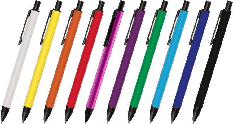 Металлическая шариковая ручка под нанесение логотипа B1 Impress. Металлическая шариковая ручка с цветным глянцевым корпусом, клип, кнопка и наконечник чёрного цвета.