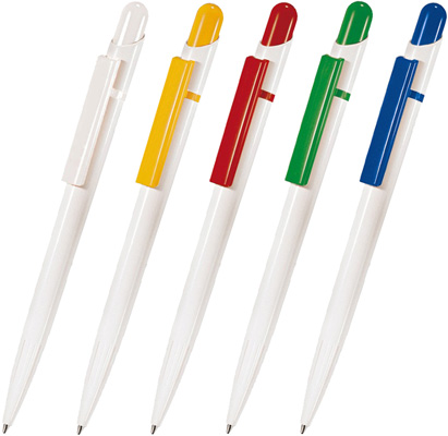 Шариковая ручка под нанесение логотипа Lecce Pen 123 MIR. Шариковая ручка с белым пластиковым глянцевым корпусом и цветным клипом и кнопкой.