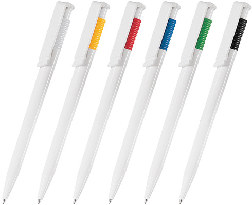 Шариковая ручка под нанесение логотипа Lecce Pen 200 OCEAN. Шариковая ручка с белым пластиковым глянцевым корпусом и клипом-кнопкой, цветной пластиковой вставкой.