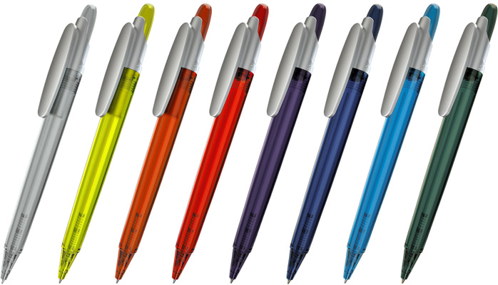 Шариковая ручка под нанесение логотипа Lecce Pen 503f OTTO FROST SAT. Шариковая ручка с матовым прозрачным корпусом и глянцевой прозрачной кнопкой в цвет корпуса, пластиковый клип серебристого цвета.