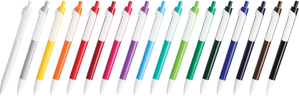Шариковая ручка под нанесение логотипа Lecce Pen 602 FORTE. Шариковая ручка с непрозрачным глянцевым цветным корпусом и кнопкой, глянцевым непрозрачным белым наконечником и клипом оригинальной формы.