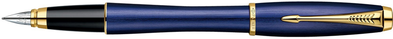 1892659. Перьевая ручка Parker URBAN PREMIUM Pearl Metal Blue. Перьевая ручка Паркер с пером из нержавеющей стали, анодированный алюминиевый корпус жемчужно-синего цвета с вертикальной текстурированной обработкой, детали дизайна ручки золотого цвета, съёмный колпачок.