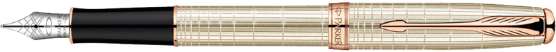 1859488. Перьевая ручка Parker SONNET Chiselled Silver PGT. Перьевая ручка Паркер из чистого серебра со съёмным колпачком, золотое перо покрытое родием, детали дизайна покрыты розовым золотом.