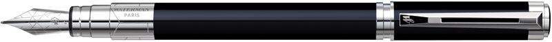 S0830660. Перьевая ручка Waterman Perspective Black CT. Перьевая ручка Ватерман с пером из нержавеющей стали с тонко выгравированными наклонными линиями, ручка покрыта чёрным блестящим лаком, детали дизайна с палладиевым покрытием, ручка со съёмным колпачком.