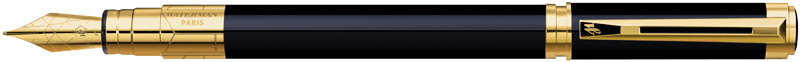 S0830800. Перьевая ручка Waterman Perspective Black GT. Перьевая ручка Ватерман с позолоченным пером из нержавеющей стали с тонко выгравированными наклонными линиями, корпус ручки покрыт чёрным блестящим лаком, позолоченные детали дизайна, съёмный колпачок.
