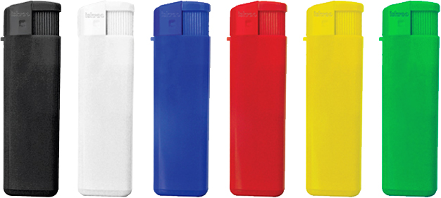 Пластиковая зажигалка под нанесение логотипа, арт. 14909, цветной непрозрачный глянцевый пластик, верхняя часть зажигалки в цвет корпуса.